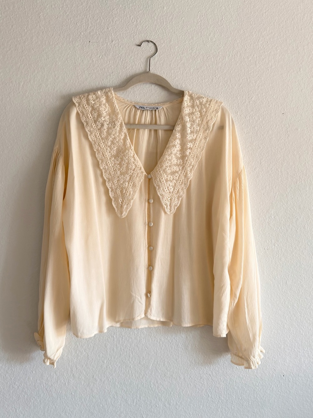 Zara Cream Lace-Collar Button Blouse